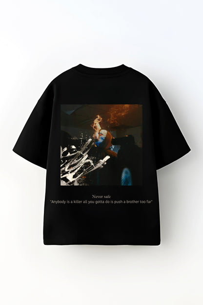 TA X DRDRIP | Caution king | Oversized Black Tee