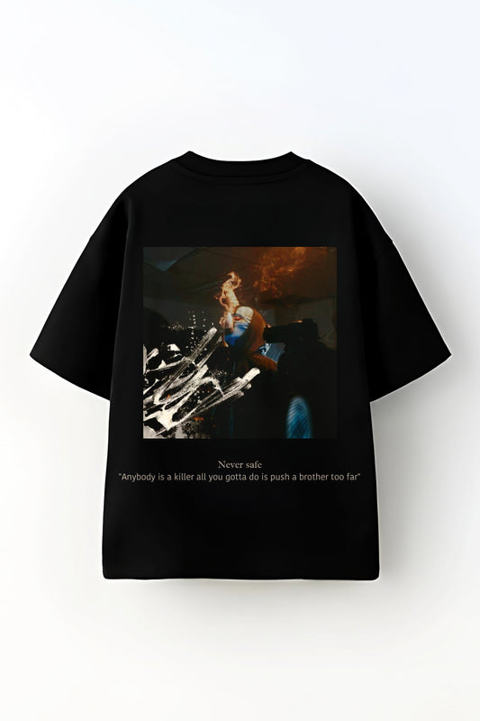 TA X DRDRIP | Caution king | Oversized Black Tee