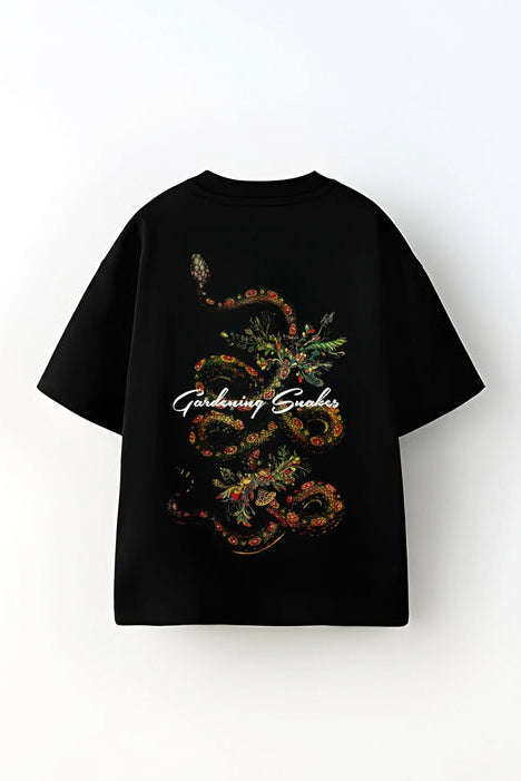 Gardening Snakes | Back Print Oversized Black Tee