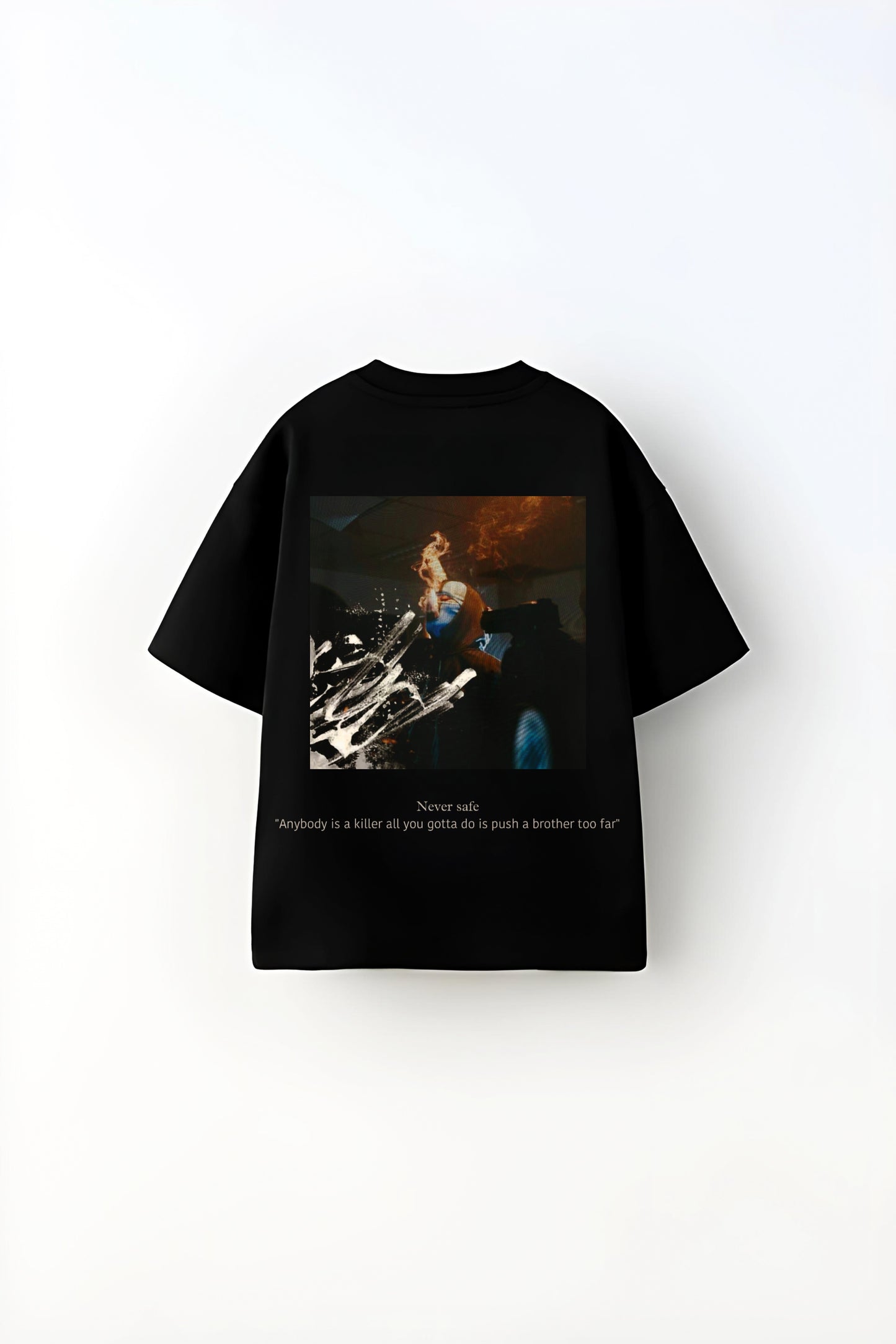 TA X DRDRIP | Caution king | Oversized Black Tee