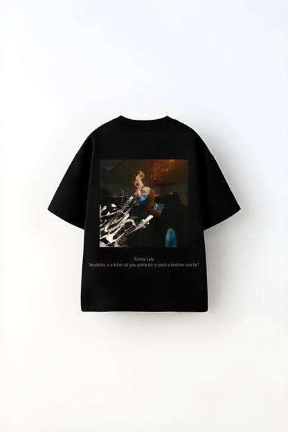 TA X DRDRIP | Caution king | Oversized Black Tee